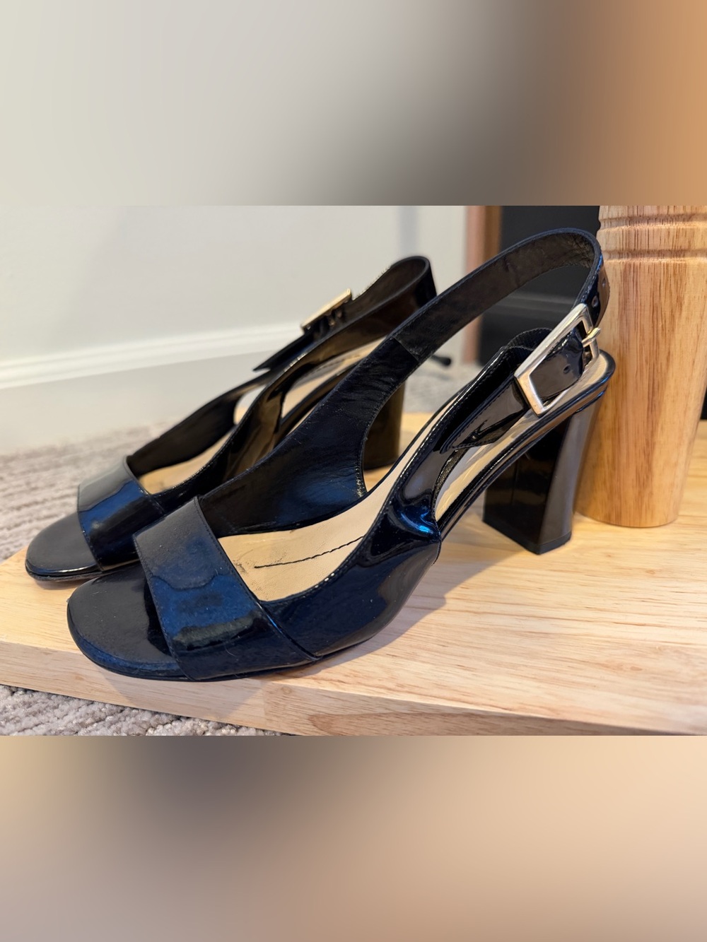 kate spade Black Patent Slingback Block Heel Sandals